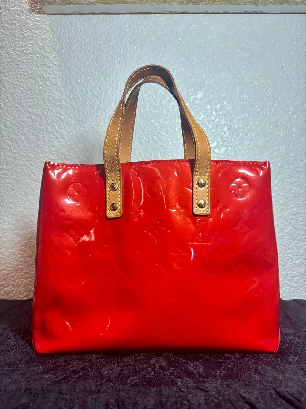 Louis Vuitton Reade PM Red Monogram Vernis Tote Bag Vintage 2003 Authentic